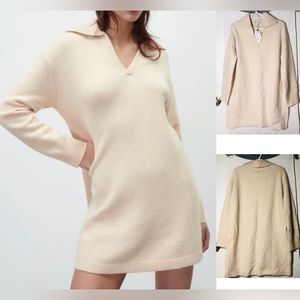 ZARA CREAM POLO COLLAR KNIT DRESS (3653)